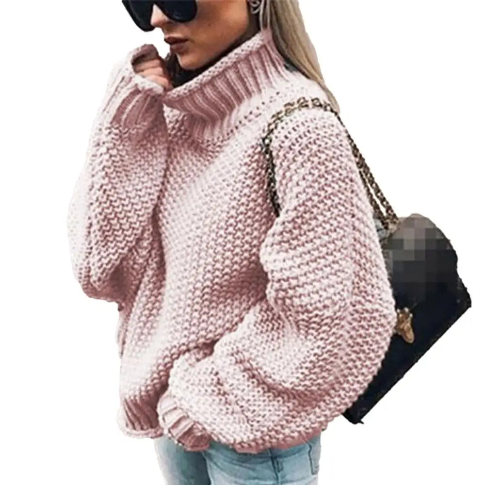 Turtleneck Oversized Sweater Winter Fall Solid Outerwear Knitwear Pullover Balloon Long Sleeve for Ladies Women Girls