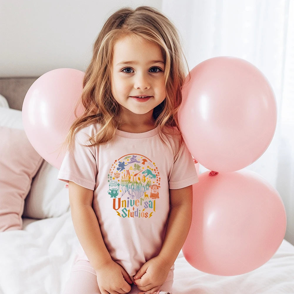 Children Cute Shirt Loose Casual Apparel Y2K Top Universal Studios Orlando Shirt Vintage Short Sleeve Trendy Family Trip Gift