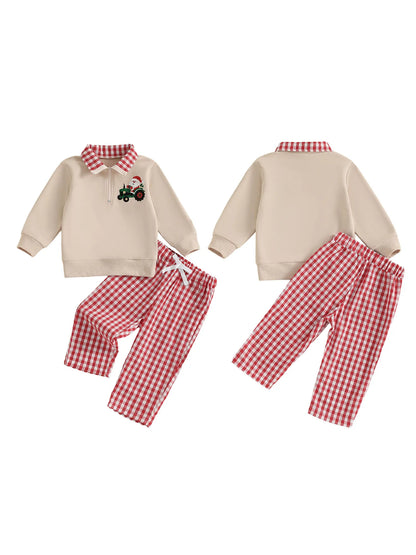 Baby Boy Holiday Outfits Reindeer Applique Crewneck Sweater Corduroy Pants 2 Piece Set for Christmas Party