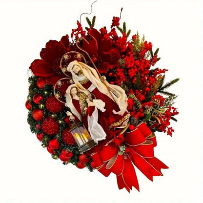 Farmhouse Christmas Wreath, Rustic Wood Front Door Decor for Indoor/Outdoor Holiday