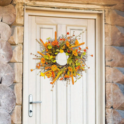17.7" Fall Wreath for Front Door Orange Farmhouse Harvest Sunflower Wreath with Daisy Flowers Thanksgiving Wreath for Front Door