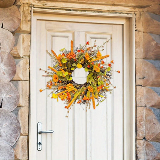 17.7" Fall Wreath for Front Door Orange Farmhouse Harvest Sunflower Wreath with Daisy Flowers Thanksgiving Wreath for Front Door