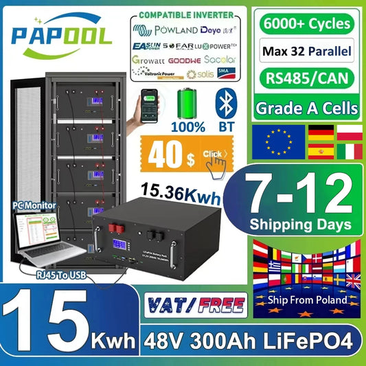 LiFePO4 48V 300Ah 15Kwh Battery 51.2V 100Ah 200Ah 120Ah 150Ah Lithium battery 6000 Cycles 48V Solar Energy Storage Akku EU STOCK