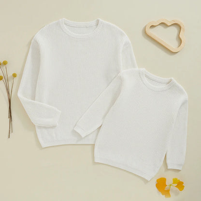 Suefunskry 1PC Mommy and Me Matching Sweaters Solid Color Knitted Long Sleeve Round Neck Warm Pullover Tops for Autumn Winter