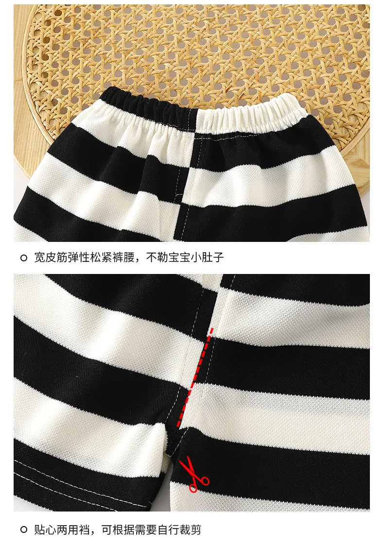 Children Boys Short Sleeves Suit Summer Stripe Kid Boy Outfit Infant Baby Boys Top+cotton Shorts Tracksuits Toddler Girl Clothes