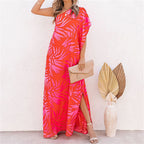Tropical Printing Women Maxi Dress Summer Elegant One Shoulder Sleeveless Slit Long Party Evening Dress Lady Boho Sundress Robe