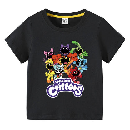 Smiling Critters Children's Clothing Kawaii Cartoon Funny T-Shiirt Boys Short Sleeve Fashion Tops 3-10Years Kids Summer Clothes