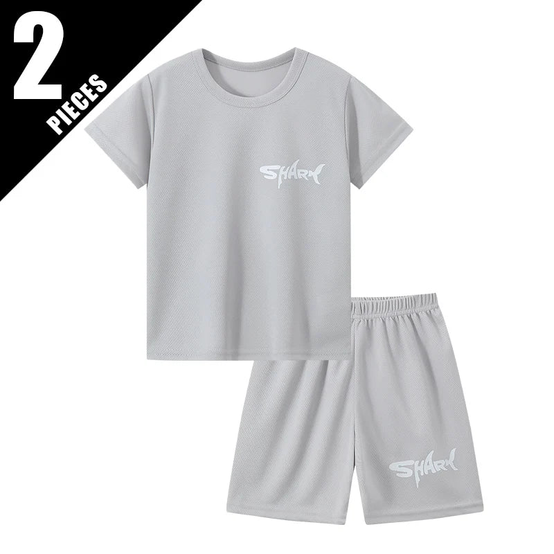 2-pieces Summer Children's Letter Quick drying Sports Suit For Boys And Girls Loose Short Sleeved T-shirt Outdoor Casual Shorts