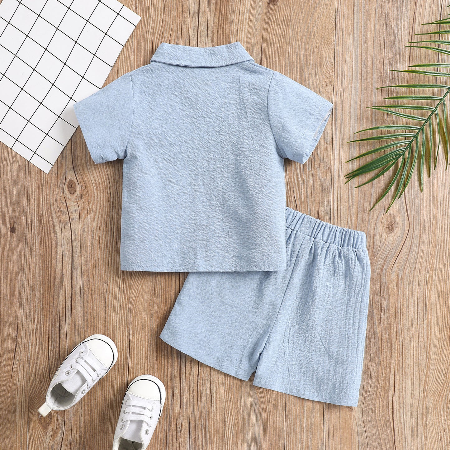 2022-03-09 Lioraitiin 0-4Years Toddler Baby Girl Boy Summer Clothing Set Short Sleeve Solid Turn-Down Collar Shirt Shorts