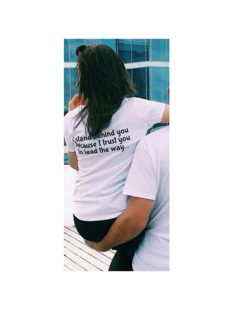 Matching Couples Shirts I Lead The Way I Stand Behind You Cute Tees Anniversary Gift Idea TShirt Set for Newlyweds or Lovebirds