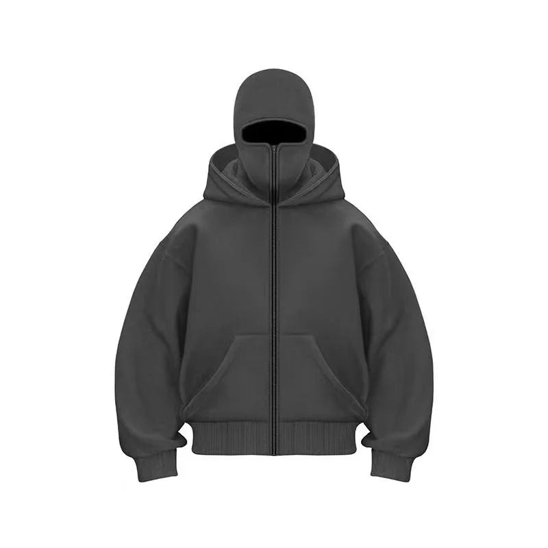 Men and women Balaclava Y2K Gothic Harajuku winter new item double hooded sweatshirt men's hooded mask zipper sportswear