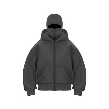 Men and women Balaclava Y2K Gothic Harajuku winter new item double hooded sweatshirt men's hooded mask zipper sportswear