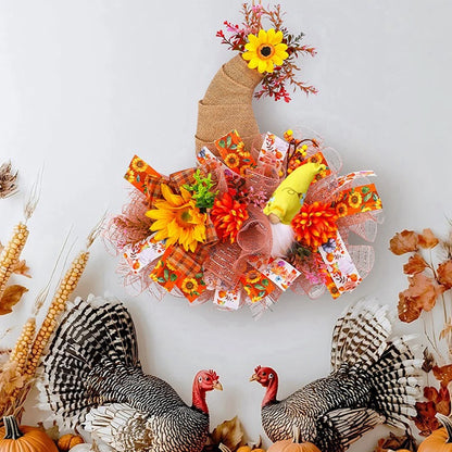 Hat Patterned Thanksgiving Halloween Autumn Mesh Doll Wreath Door Hanging Simulation Sunflower Decoration Prop