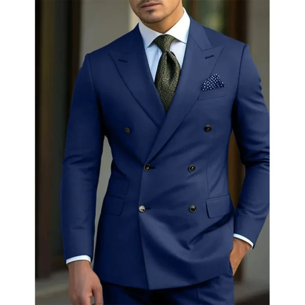 man 2 piece outfit set Pointed collar high-quality slim jackets men's suit with peak lapel for wedding Summer beach
