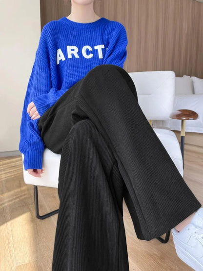 Women's Fleece Wide Leg Pants Winter High Waist Long Pants Loose Casual