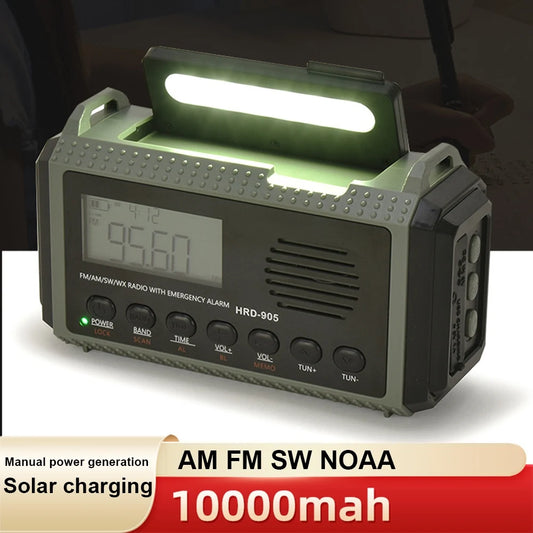 Small Rechargeable Portable Radio Solar Powered Emergency Power Bank survival with LED Flashlight USBC Charging Hand Crank Radio