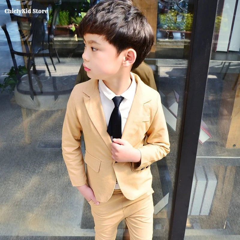 Little Boys Solid Suit Jacket Trousers Kids Formal Dress Spring Tuxedos Clothes Sets Child Cool Blazer Pants Baby Toddler Suits