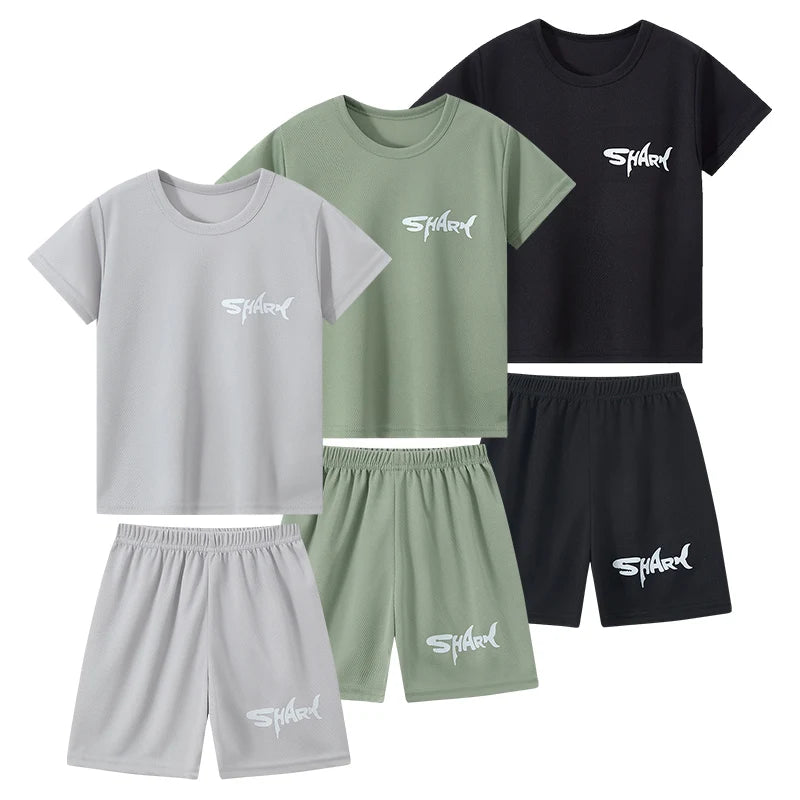 2-pieces Summer Children's Letter Quick drying Sports Suit For Boys And Girls Loose Short Sleeved T-shirt Outdoor Casual Shorts