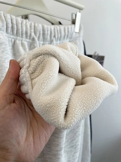 High Waist Thickened Lamb Velvet Drawstring Sweatpants Women Loose Casual Sports Warm Long Trousers Commute Style Cotton