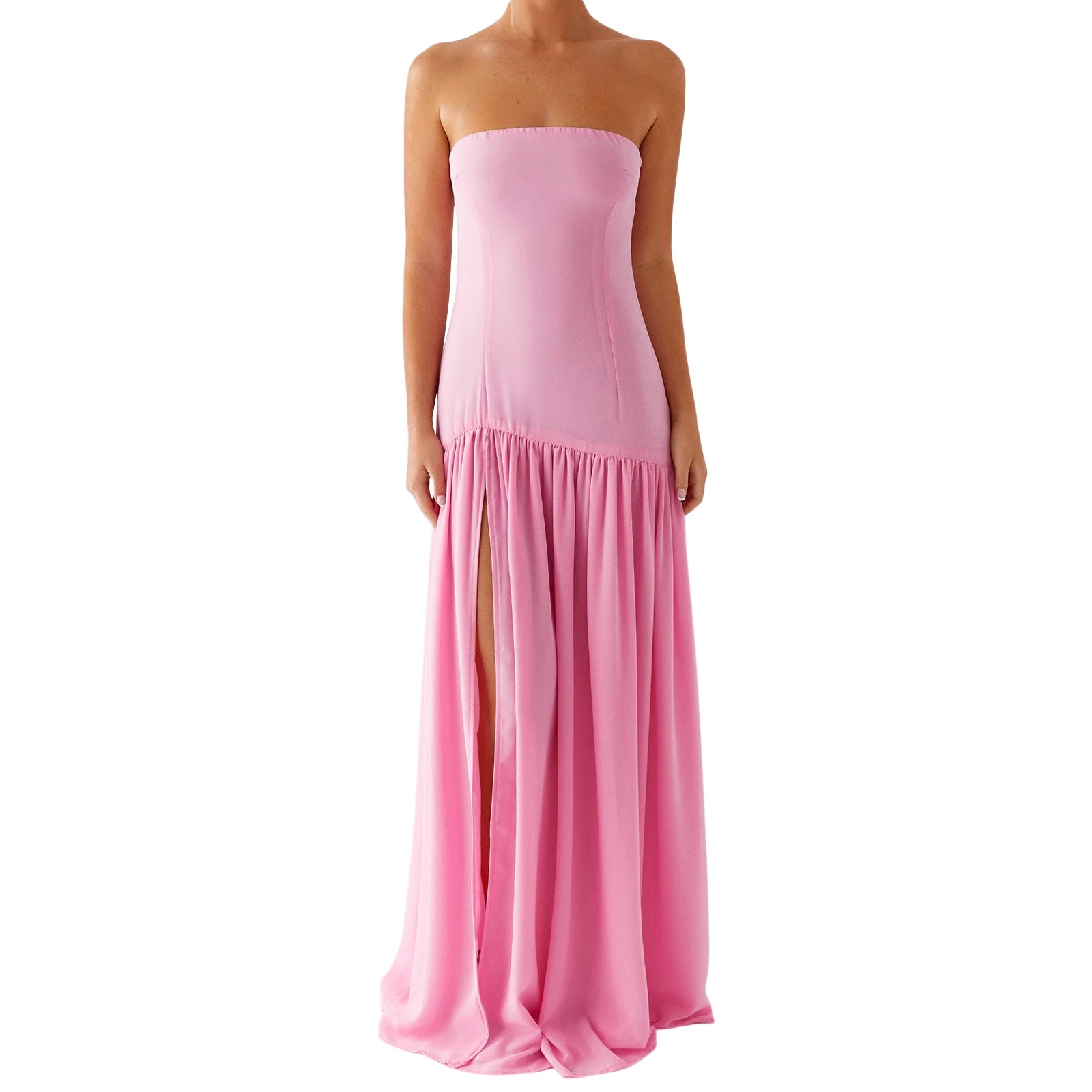 Elegant Off-Shoulder Maxi Dress with Side Slit Women s Solid Color Tube Dress for Summer Cocktail Party