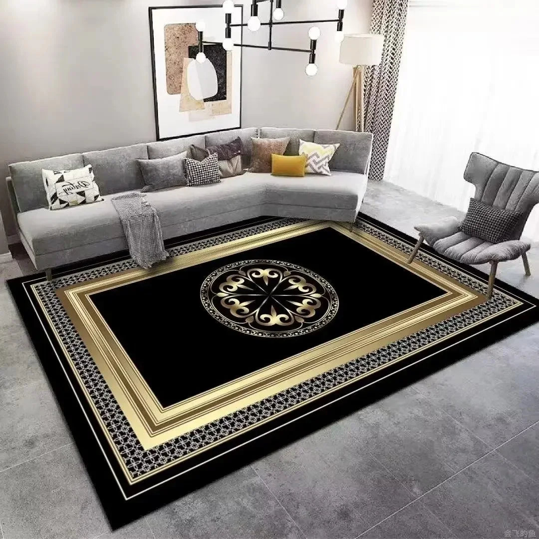 Opulent Golden Abstract Floor Mat Modern Carpet for Living Room Coffee Table Luxurious Rug for Room Decor Perfect Stylish Spaces