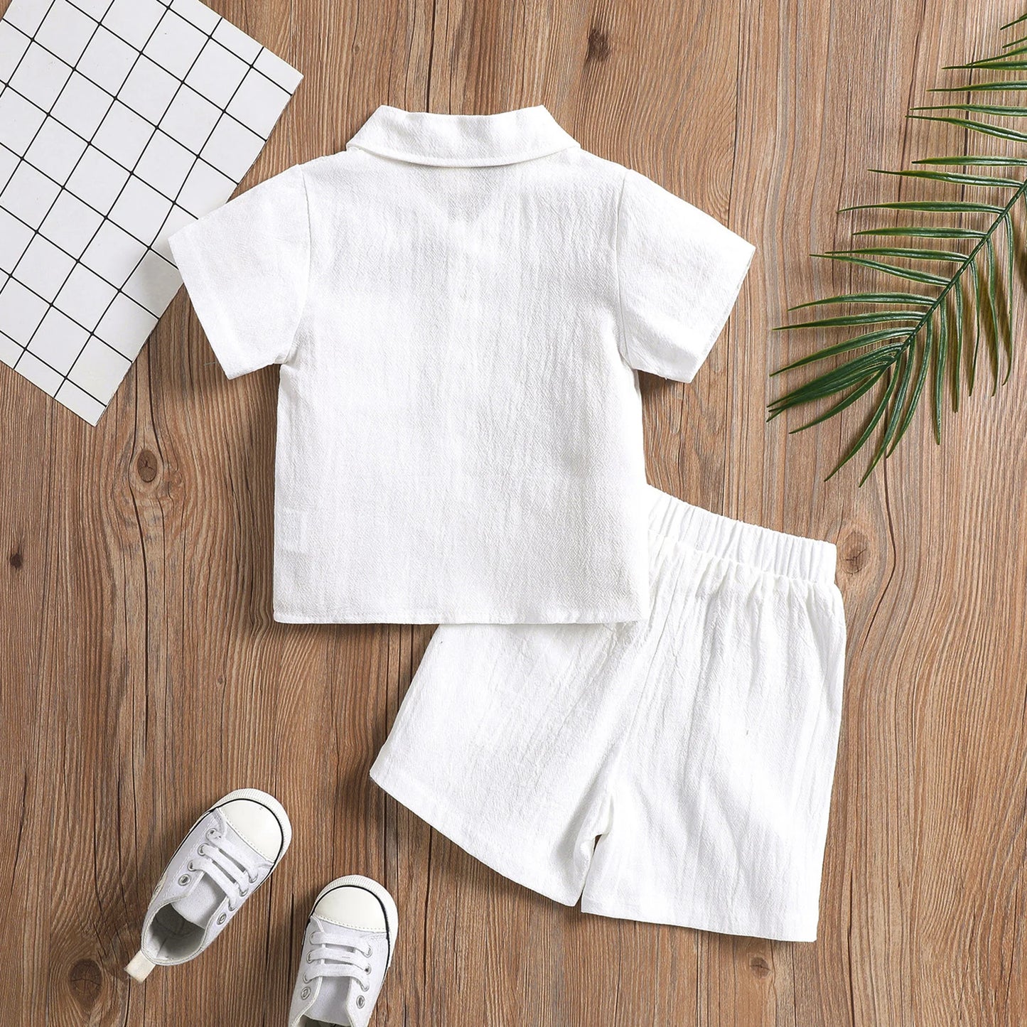 2022-03-09 Lioraitiin 0-4Years Toddler Baby Girl Boy Summer Clothing Set Short Sleeve Solid Turn-Down Collar Shirt Shorts