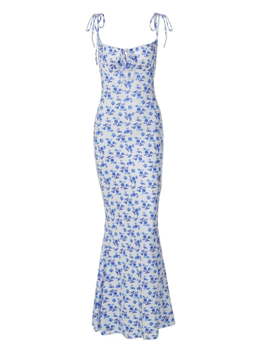 Elegant Floral Print Spaghetti Strap Dress with Drawstring Waist and  Fit Design Ideal for Summer and Spring Events