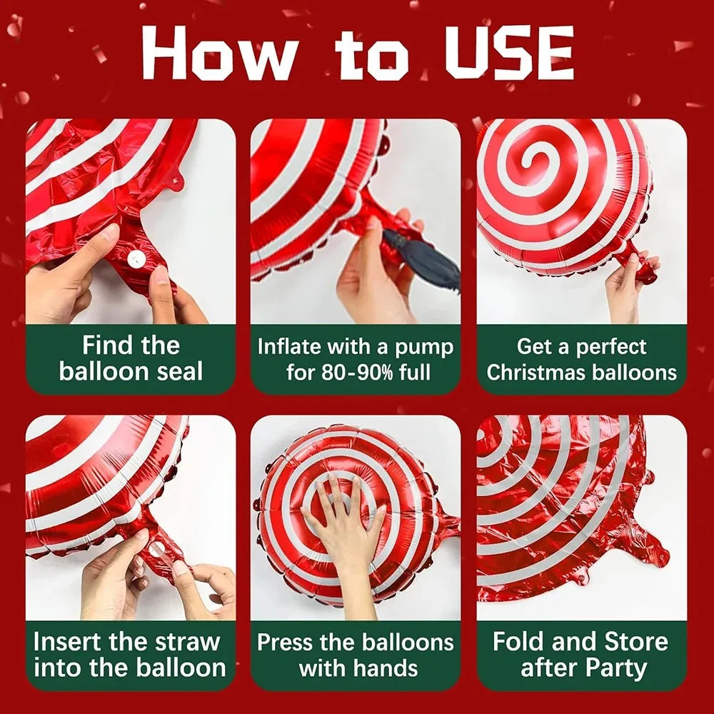 Christmas Balloons Garland Kit White Red Confetti Balloon Arch Christmas Candy Cane Foil Balloon Decoration Xmas New Year Party