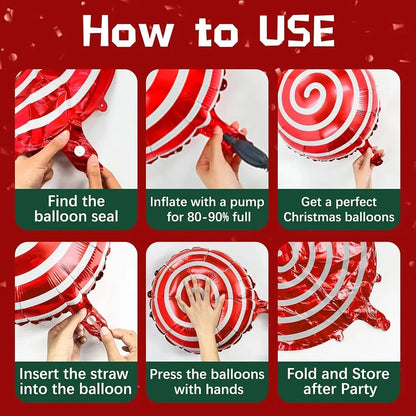 Christmas Balloons Garland Kit White Red Confetti Balloon Arch Christmas Candy Cane Foil Balloon Decoration Xmas New Year Party