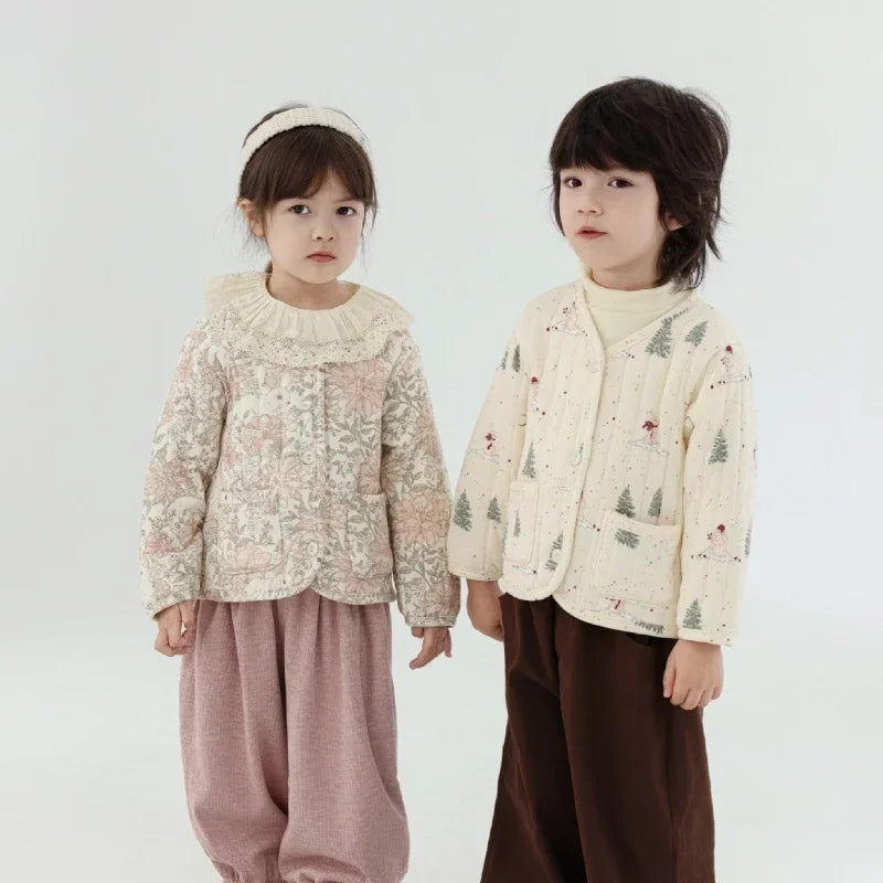 2-6Y Kids Velvet Jacket New Nordic Style Sweet Cotton Coat Babies Autumn Winter Boys Girls Comfortable and Warm Lined jacket