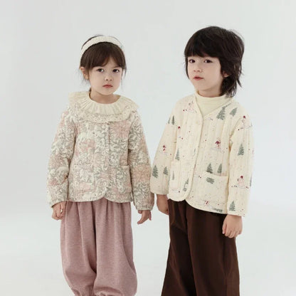 2-6Y Kids Velvet Jacket New Nordic Style Sweet Cotton Coat Babies Autumn Winter Boys Girls Comfortable and Warm Lined jacket