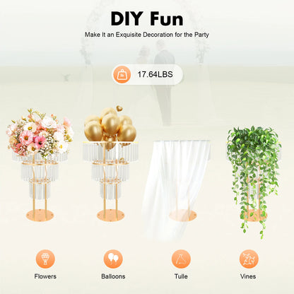 3-Tier/4-Tier Gold Crystal Flower Stand Electroplated Iron Freestanding for Wedding Party Event Decoration