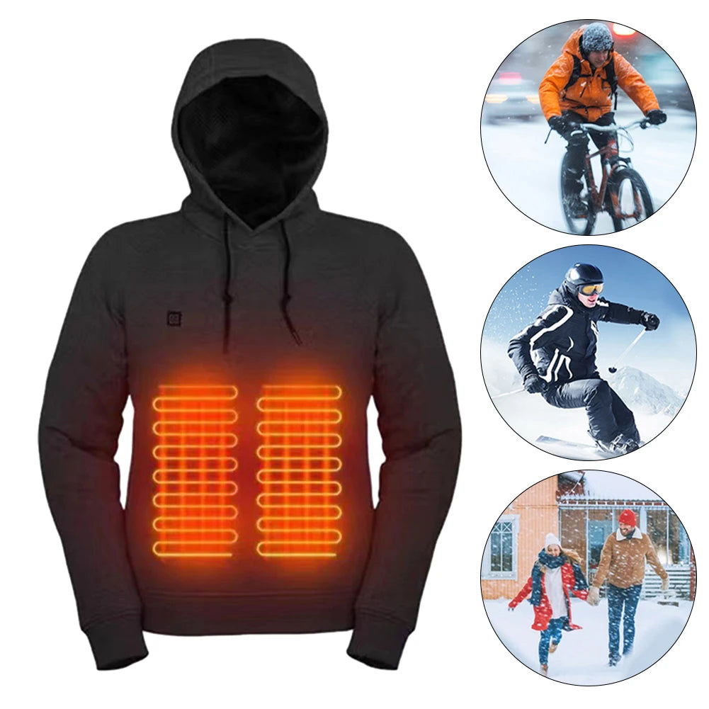 Heating Solid Color Black Hoodies Winter Warm Sweetshirts Windbreak Pullovers Workout Leisure Sportswear Women Men Sweatshirts