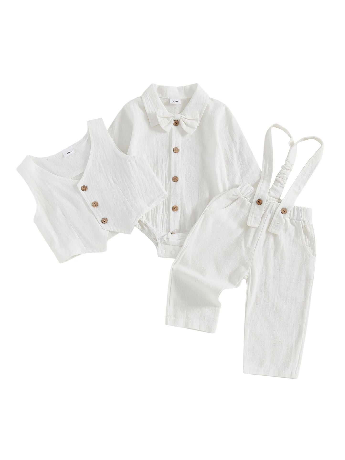 Toddler Boys Winter 4Pcs Outfit Set Long Sleeve Lapel Button Shirt Vest Suspender Pants Bowtie Sets Warm Clothes