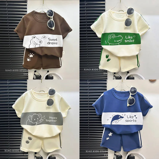 Children's Suit New Short-sleeved Top + Shorts 2-piece Striped T-shirt Summer Baby Clothes Korean Style Children's Clothing