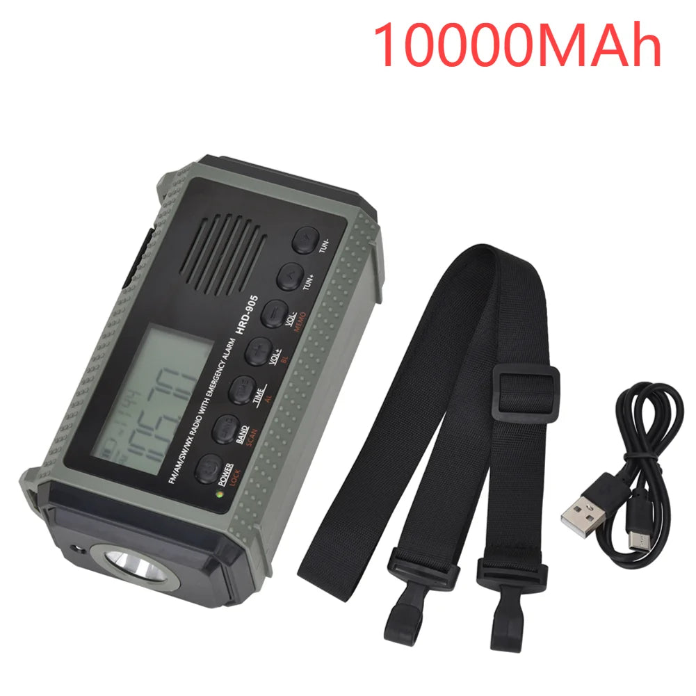 Small Rechargeable Portable Radio Solar Powered Emergency Power Bank survival with LED Flashlight USBC Charging Hand Crank Radio