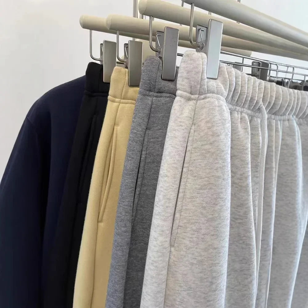 High Waist Thickened Lamb Velvet Drawstring Sweatpants Women Loose Casual Sports Warm Long Trousers Commute Style Cotton