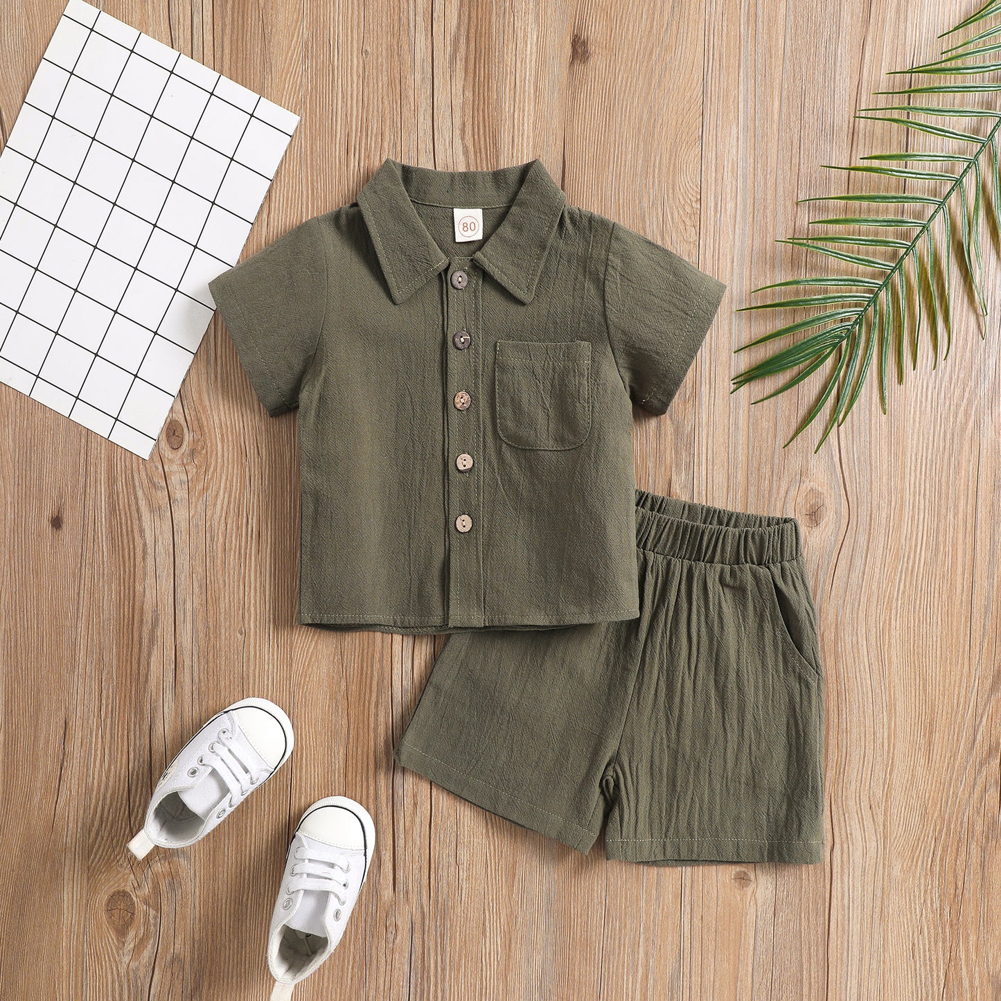 2022-03-09 Lioraitiin 0-4Years Toddler Baby Girl Boy Summer Clothing Set Short Sleeve Solid Turn-Down Collar Shirt Shorts