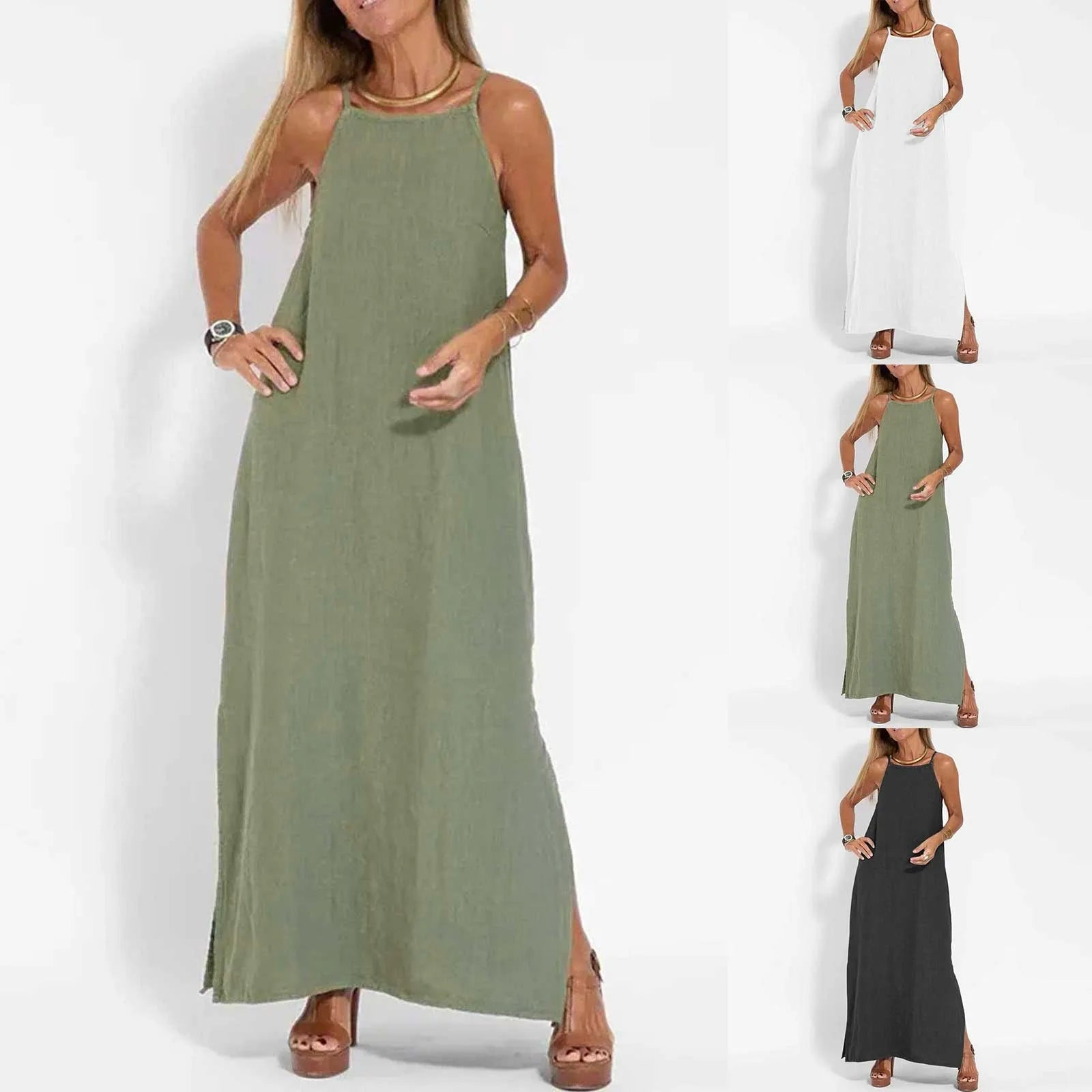 Dresses For Formal Occasions Women'S Fashion Casual Split Strap Dress Solid Color Boho Long Dresses Vestidos Verano Moda 2024