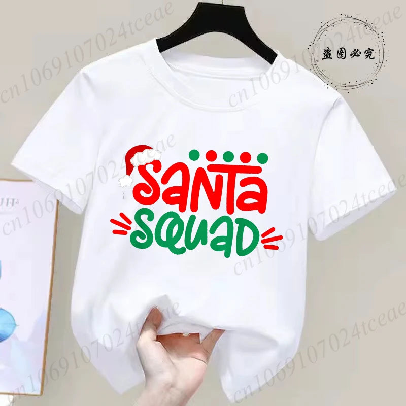 Children's Clothing Short Sleeve T-shirt Team Santa T Shirt Christmas Kids Matching Pajamas Cotton Tees Harajuku Tshirt for Gift