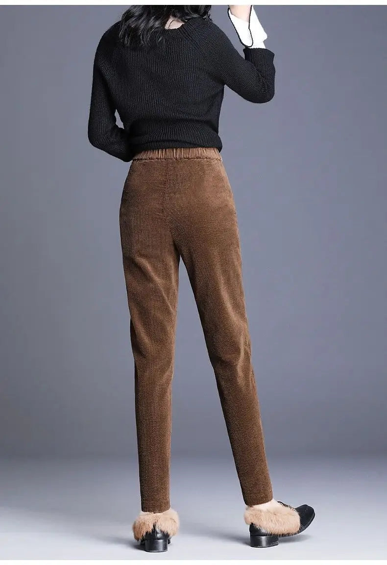 Plush Thick & Thin Casual Pants Corduroy Warm Pants Autumn Winter Leggings Harem Pants Trousers High Waist Women's Брюкиженские
