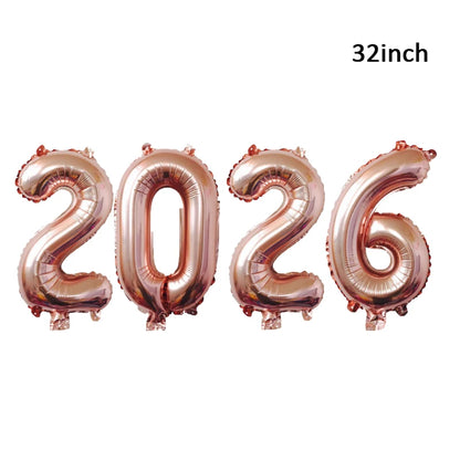Gold Sliver Happy New Year 2026 Foil Balloons Hello 2026 Letter Balloon Banner Garland Christmas New Year Eve Decorations