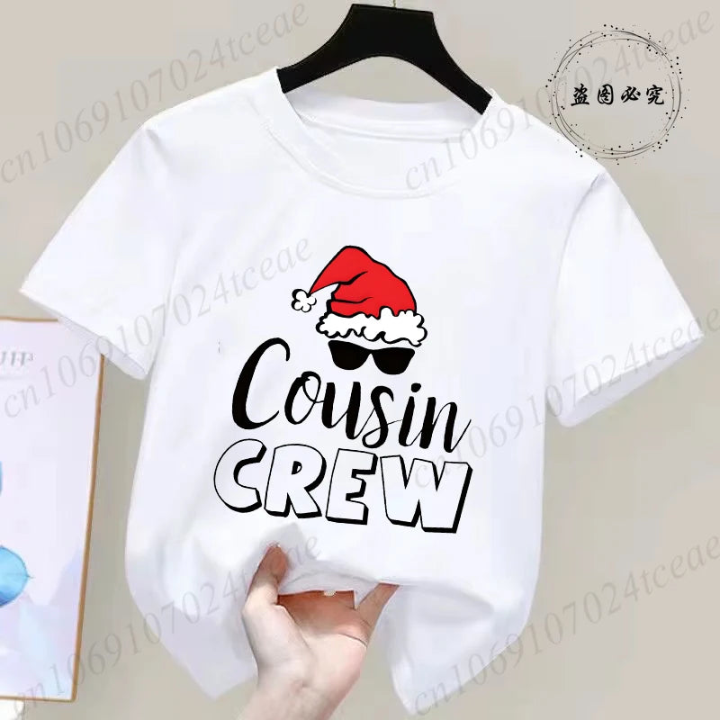 Children's Clothing Short Sleeve T-shirt Team Santa T Shirt Christmas Kids Matching Pajamas Cotton Tees Harajuku Tshirt for Gift