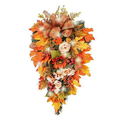 Thanksgiving Door Decorations Fall Wreath Artificial Garland With Peony Berries Maple Sunflower Leaves Harvest Party Pendant
