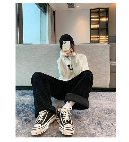 Women's Fleece Wide Leg Pants Winter High Waist Long Pants Loose Casual