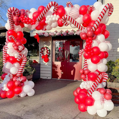 Christmas Balloons Garland Kit White Red Confetti Balloon Arch Christmas Candy Cane Foil Balloon Decoration Xmas New Year Party