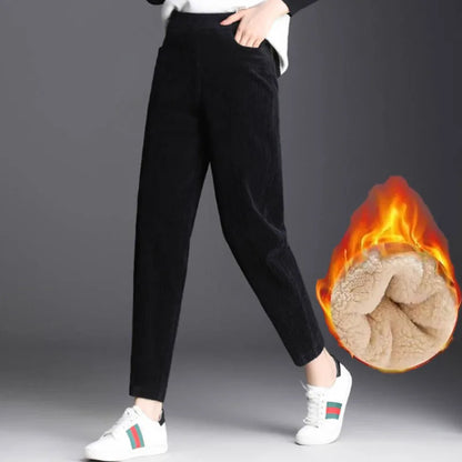 Plush Thick & Thin Casual Pants Corduroy Warm Pants Autumn Winter Leggings Harem Pants Trousers High Waist Women's Брюкиженские