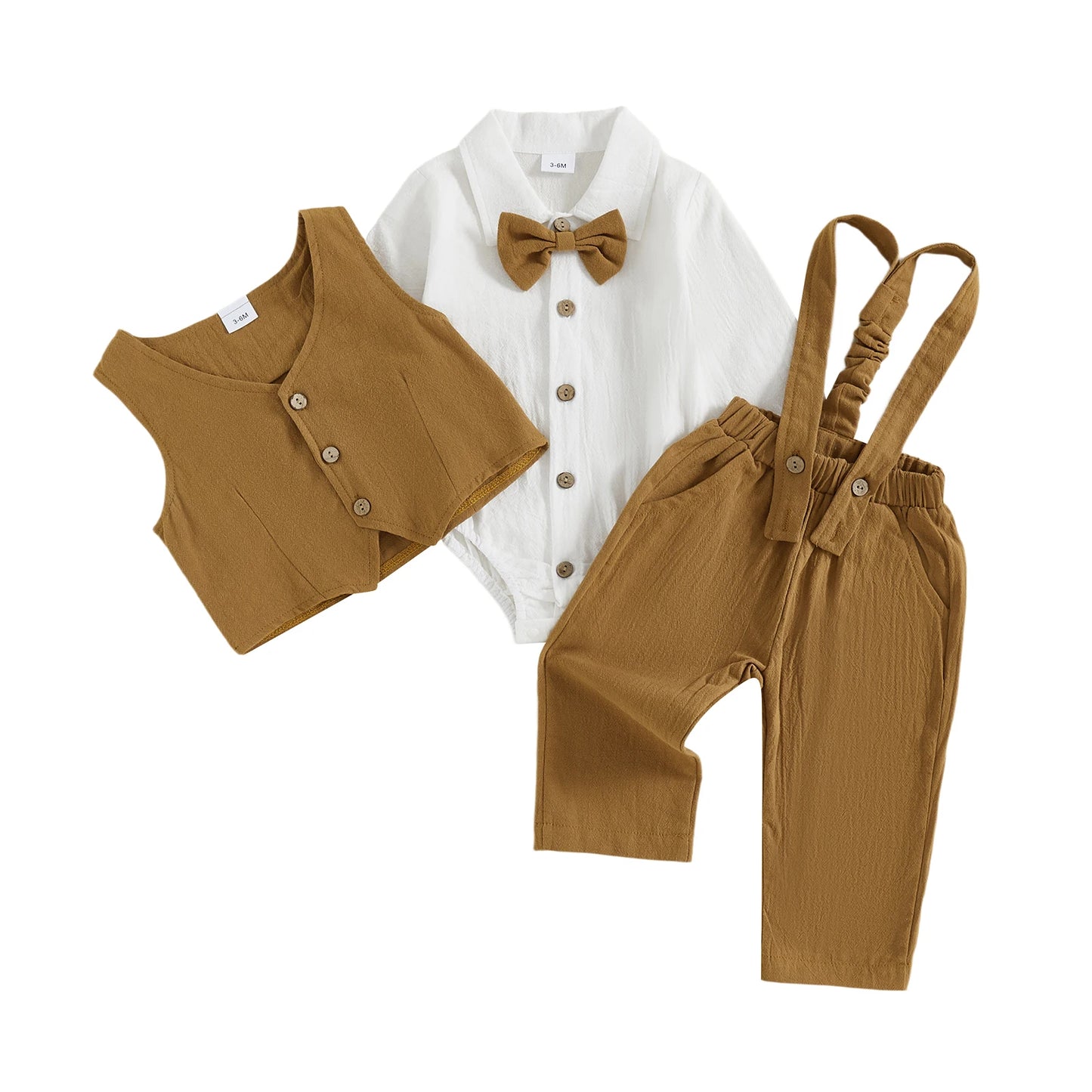 Toddler Boys Winter 4Pcs Outfit Set Long Sleeve Lapel Button Shirt Vest Suspender Pants Bowtie Sets Warm Clothes