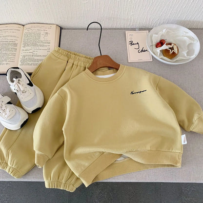 Toddler Boys Autumn Sweatshirt Sets Letter Embroidery Top+Elastic Waist Pant Kids Baby Boys Sets Solid 1-8Y Boys Two-piece Suit