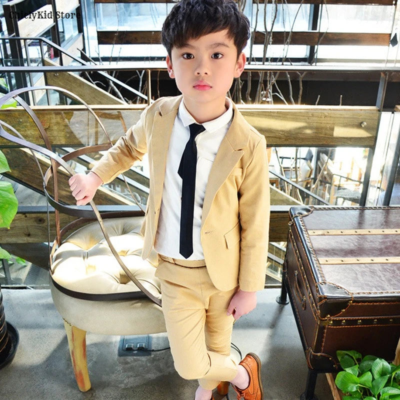 Little Boys Solid Suit Jacket Trousers Kids Formal Dress Spring Tuxedos Clothes Sets Child Cool Blazer Pants Baby Toddler Suits